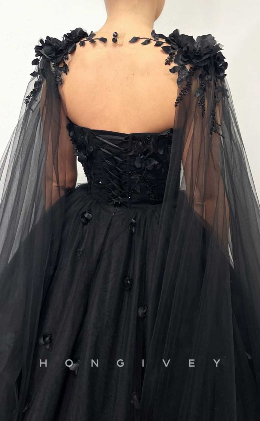 L2005 - Sexy A-Line Satin Sweetheart Empire Appliques Floral With Train Party Prom Evening Dress - Fashionpara