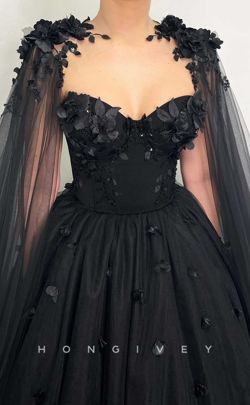 L2005 - Sexy A-Line Satin Sweetheart Empire Appliques Floral With Train Party Prom Evening Dress - Fashionpara