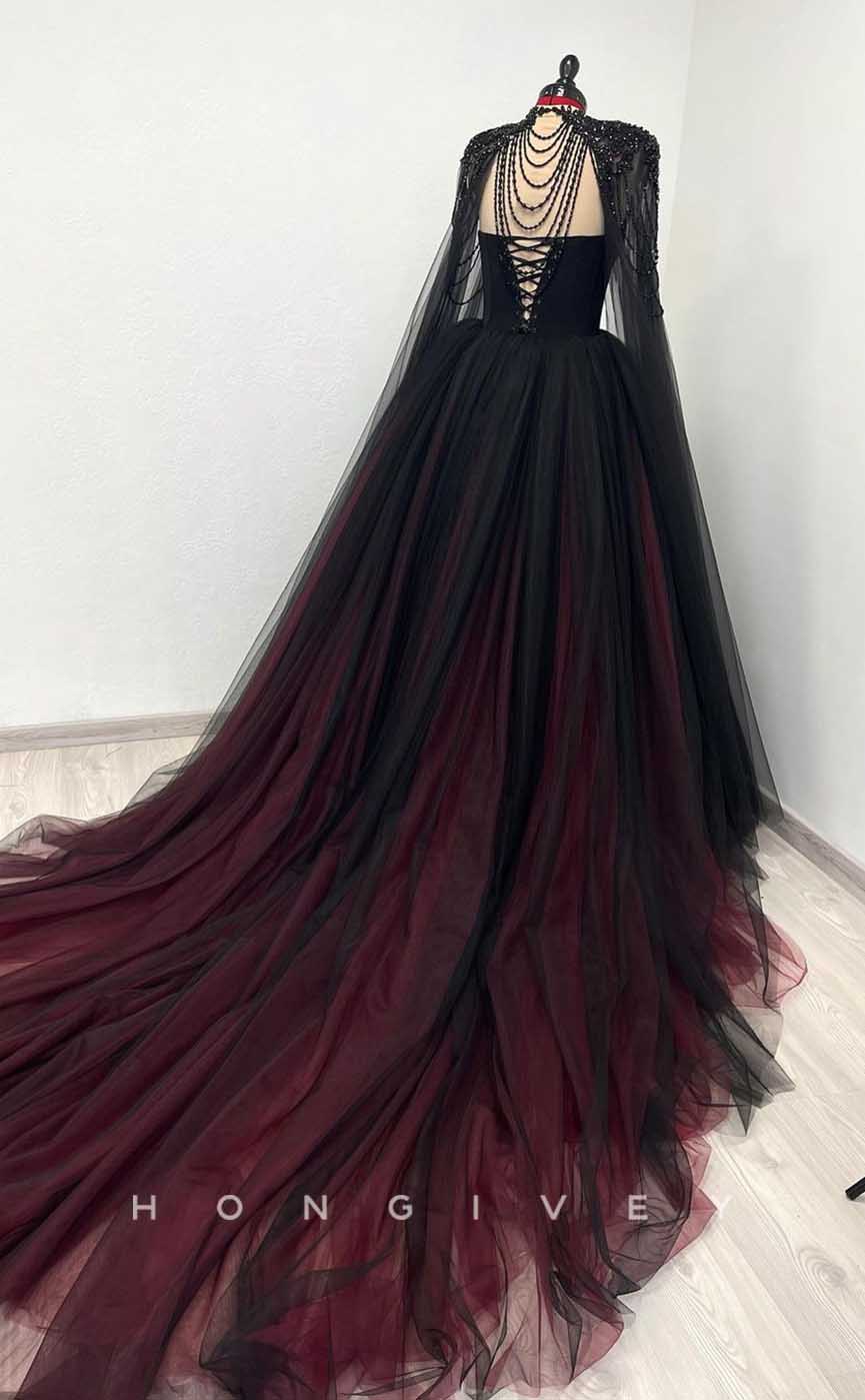 L2014 - Sexy Tulle A-Line Sweetheart With Detachable Bolero Empire Beaded With Train Party Prom Evening Dress - Fashionpara