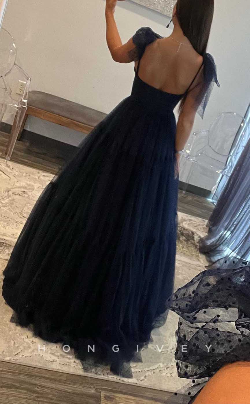 L2083 - Sexy Tulle A-Line Sweetheart Bowknot Spaghetti Straps Empire Floor-Length Party Prom Evening Dress - Fashionpara