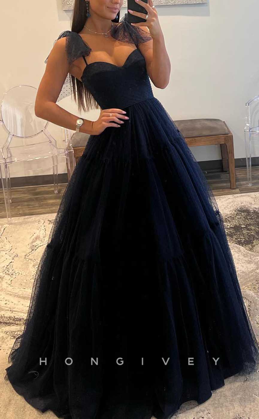 L2083 - Sexy Tulle A-Line Sweetheart Bowknot Spaghetti Straps Empire Floor-Length Party Prom Evening Dress - Fashionpara