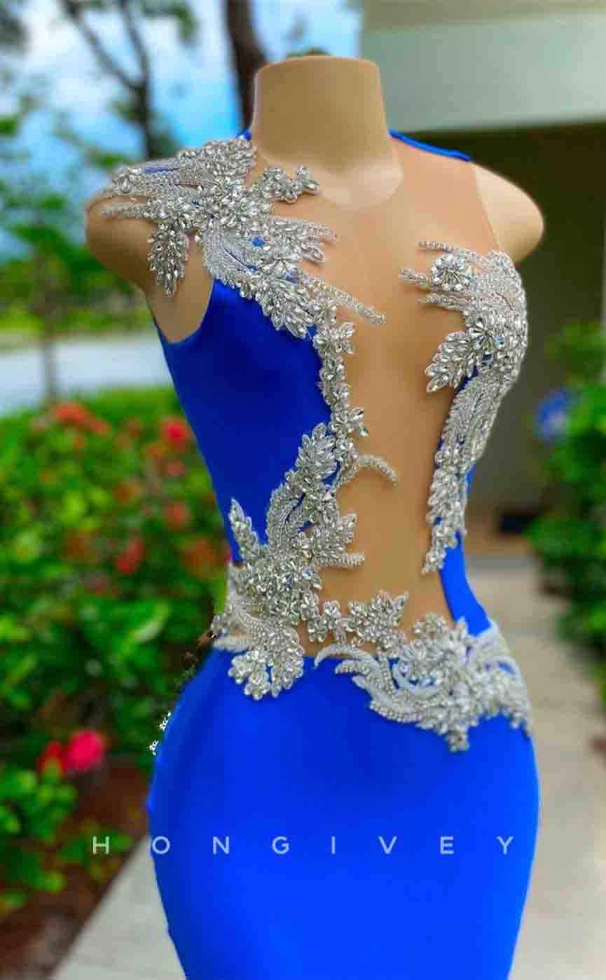 L2186 - Sexy Satin Trympet Round Sleeveless Empire Beaded Appliques Party Prom Evening Dress For Black Girl - Fashionpara