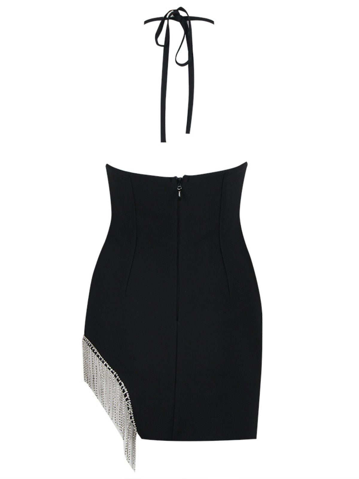 Rhinestone Fringe Halter Neck Bust Cup Asymmetric Hem Mini Dress - View 7
