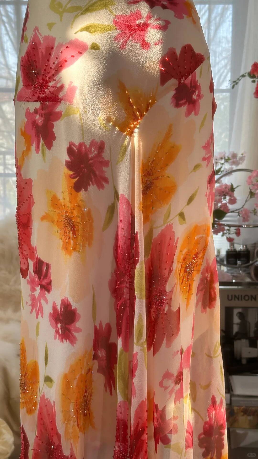 Pretty Chiffon Print Floral Beaded Mermaid Evening Dress Long Formal Party Dress S343