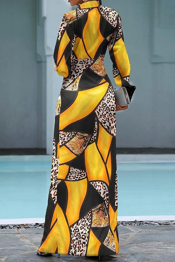 Retro All-match Color Leopard Print Shirt Dress Fashionpara