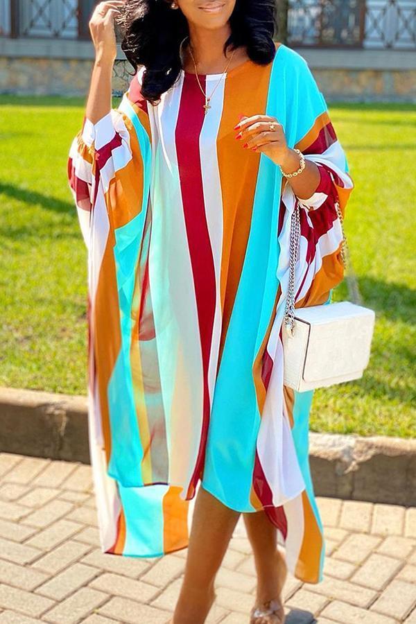 Fashion Casual Elegant Loose Contrast Striped Print Dress Fashionpara