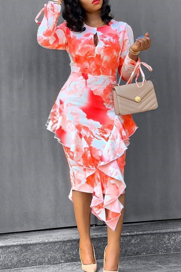 Fashion Elegant Printed Ruffled Lace Dress Fashionpara