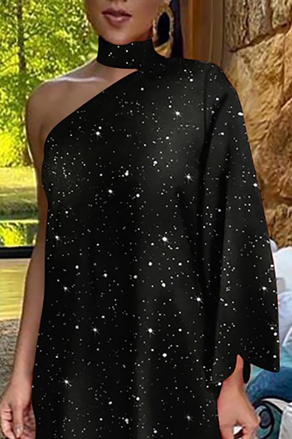 Asymmetrical Ruffled Sexy Elegant Print One-sleeve Dress  Fashionpara