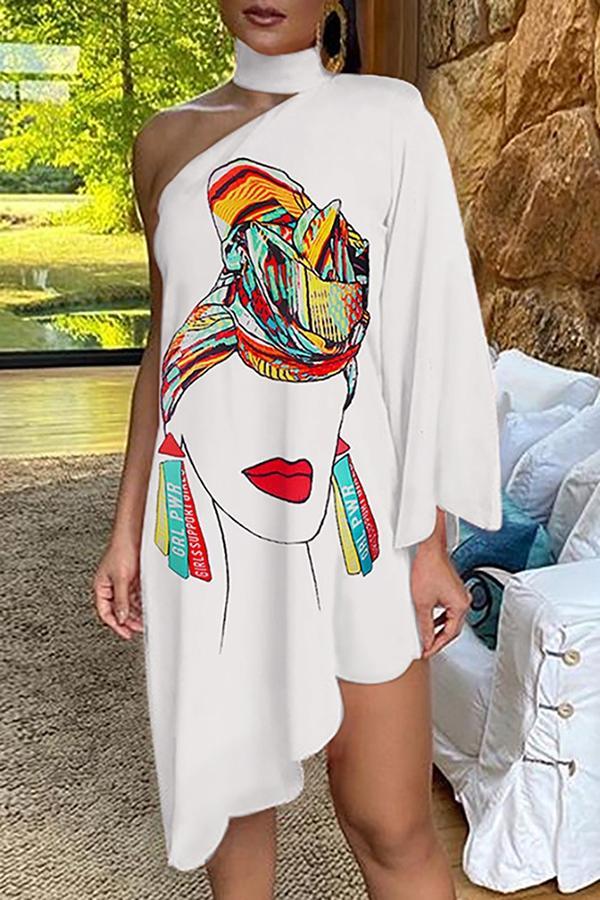 Asymmetrical Ruffled Sexy Elegant Print One-sleeve Dress  Fashionpara