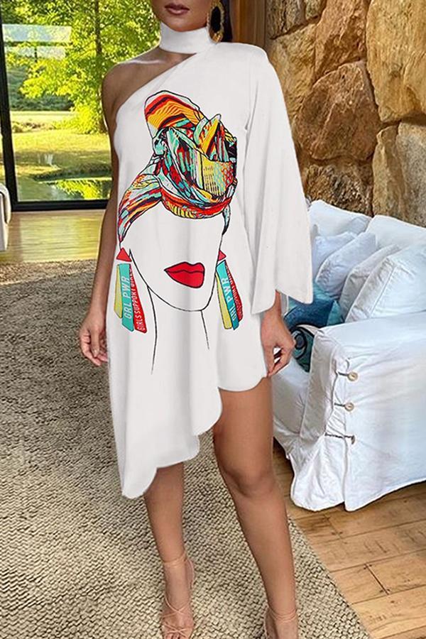 Asymmetrical Ruffled Sexy Elegant Print One-sleeve Dress  Fashionpara