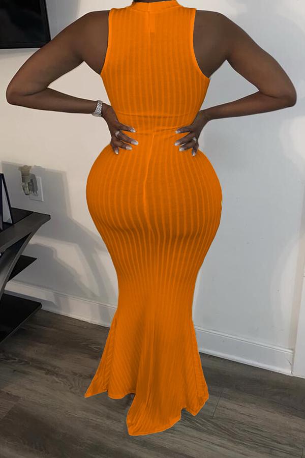 Elegant Fashion Solid Color Striped Fishtail Maxi Dress Fashionpara