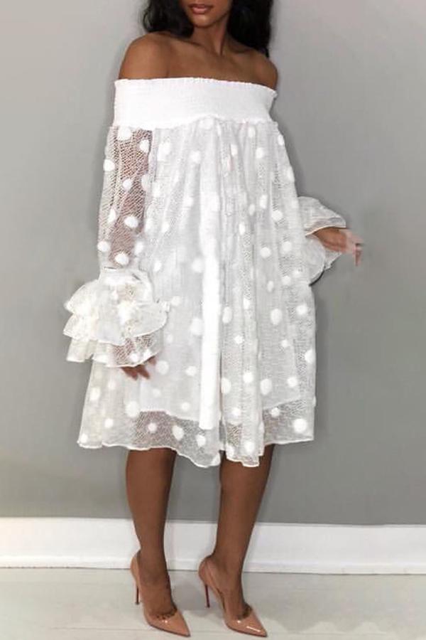 Casual Polka Dot Jacquard Layered Flared Sleeve Loose Midi Dress  Fashionpara