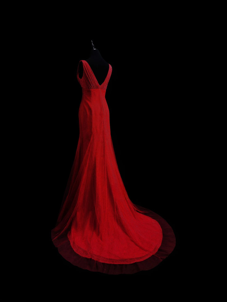 Charming Red V Neck Satin Tulle Mermaid Evening Dress Long Prom Dress D752