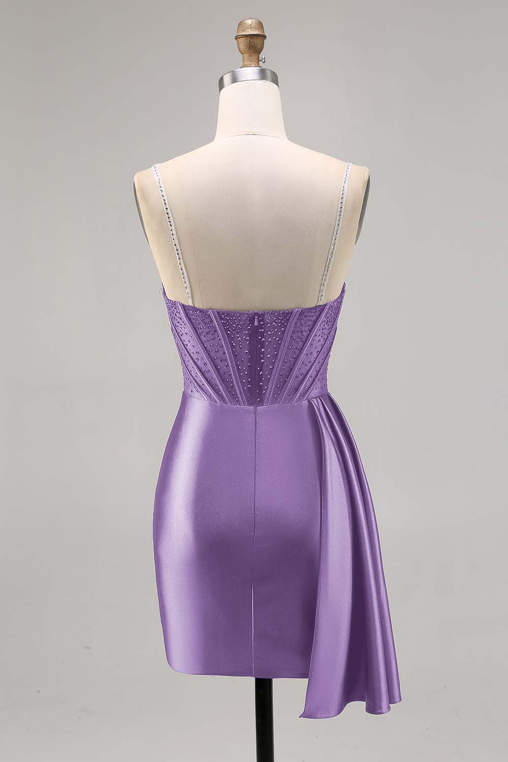 Sparkly Navy Corset Tight Satin Short Homecoming Dress with Beading