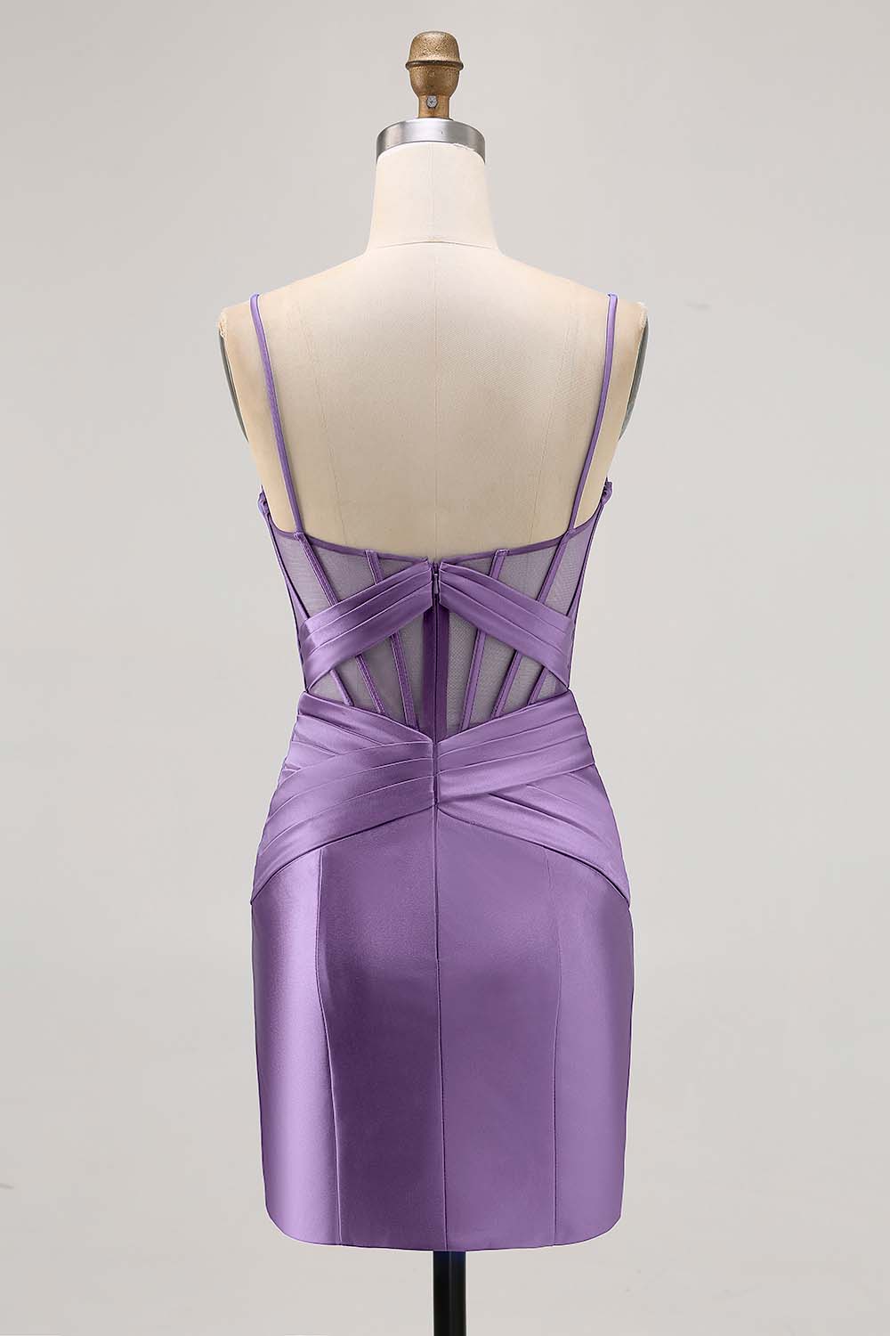 Royal Blue Satin Tight Ruched Corset Short Homecoming Dress with Slit