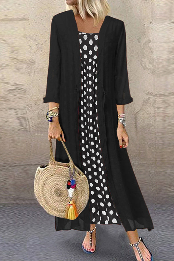 Pink Polka Dot Two-piece Maxi Dress - Mislish