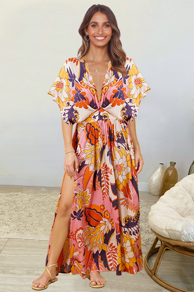 Leopard Print V-Neck Short-Sleeve Bohemian Maxi Dress 3