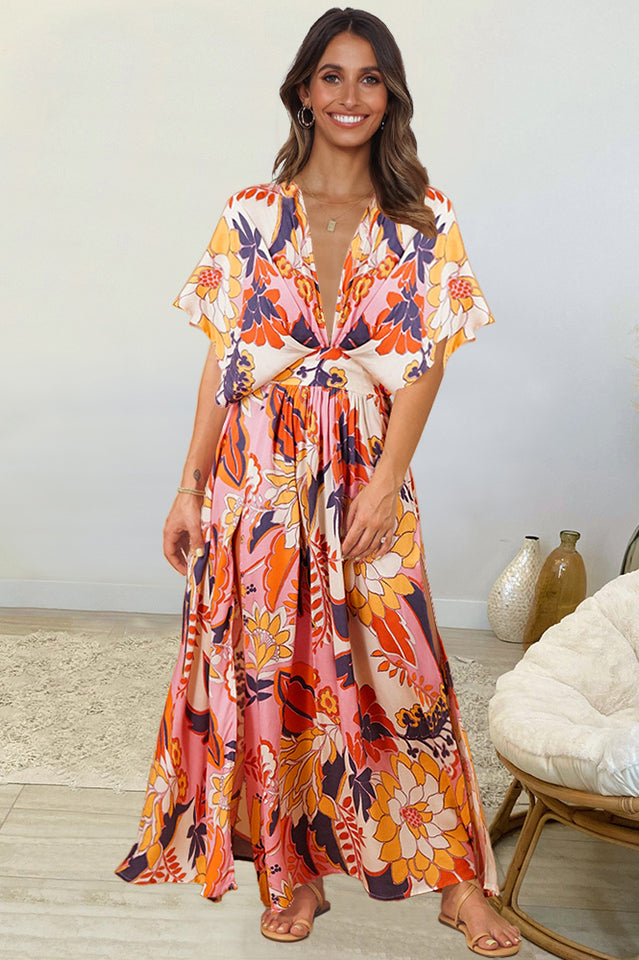 Leopard Print V-Neck Short-Sleeve Bohemian Maxi Dress 2