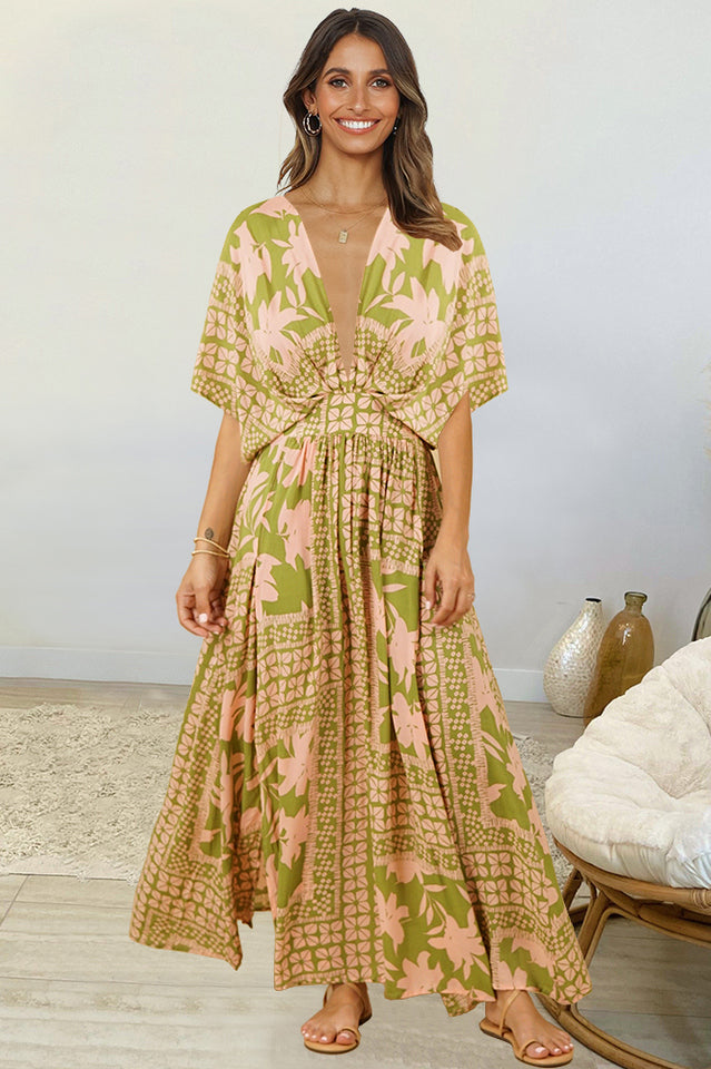 Leopard Print V-Neck Short-Sleeve Bohemian Maxi Dress 5