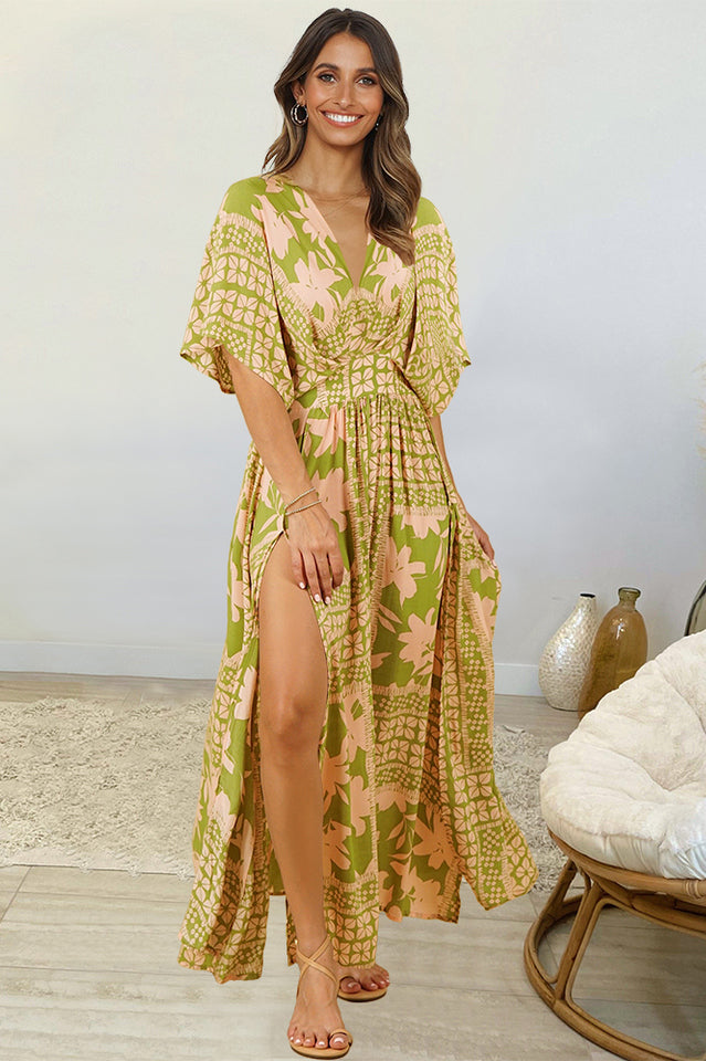 Leopard Print V-Neck Short-Sleeve Bohemian Maxi Dress 6