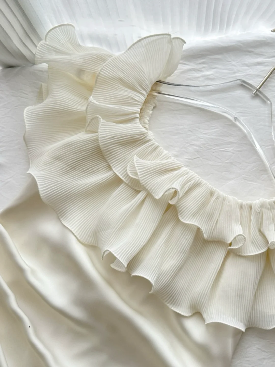 Classy Strapless White Satin Chiffon Long Prom Dress Birthday Party Dress D643