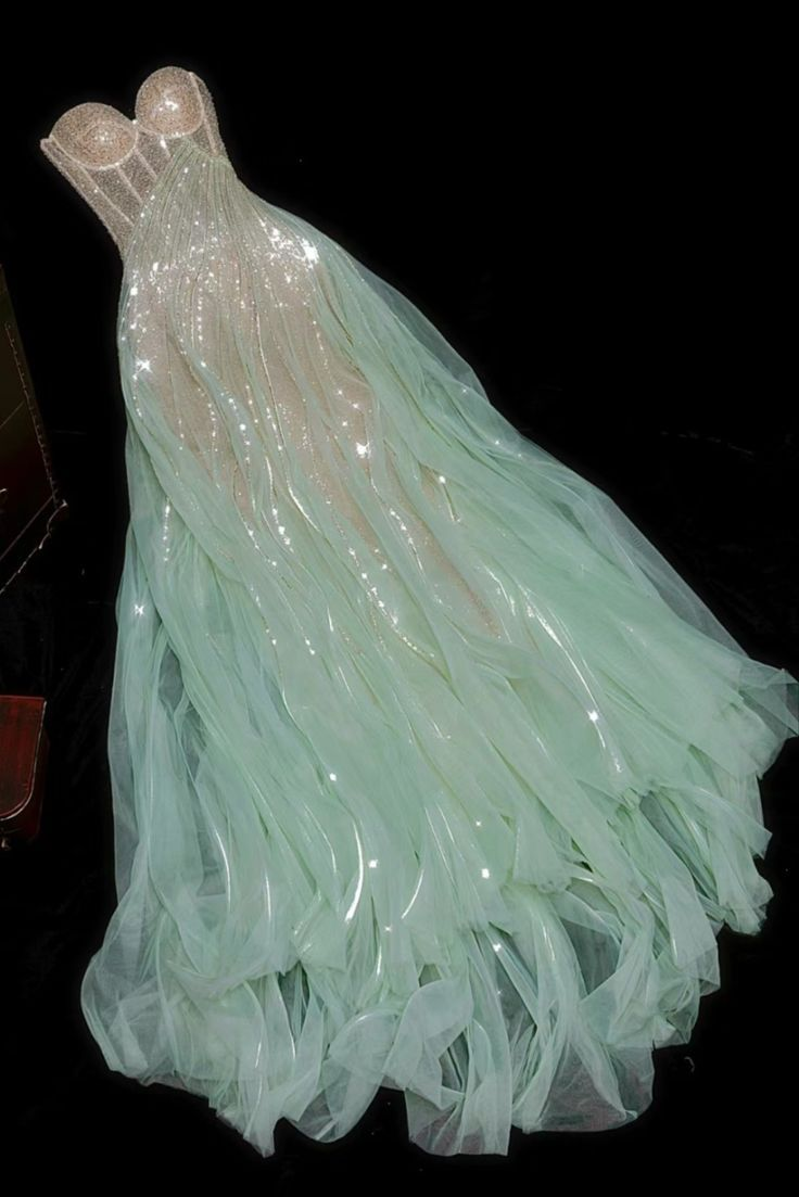 Classy Light Green Sequin Tulle Mermaid Long Prom Dress Evening Gown D1222
