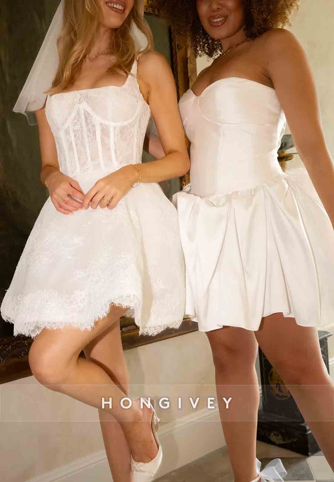 Sweetheart Mini Strapless Pleated Crisscross Back Wedding Dresses