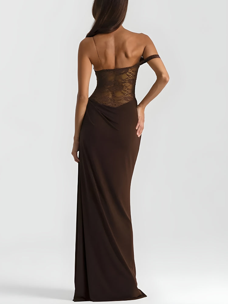 Lace Off-Shoulder Corset Draped Mermaid Maxi Gown 3