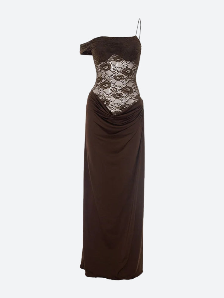 Lace Off-Shoulder Corset Draped Mermaid Maxi Gown 5