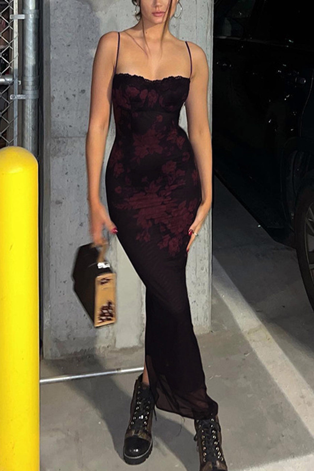 Lace Floral Print Pack Hip Cami Dress