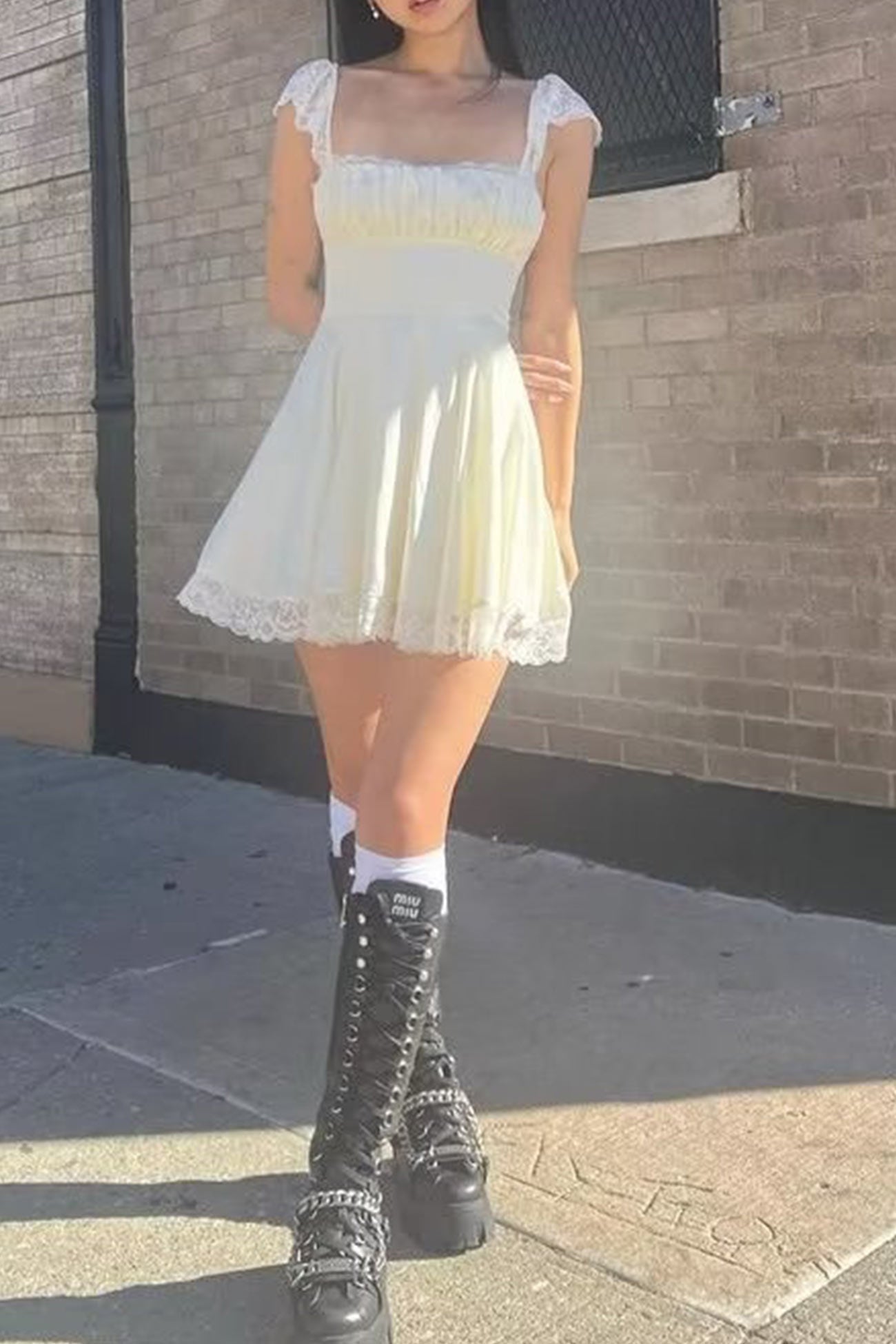 Lace Patchwork Strappy Corset Dress - Fashionpara