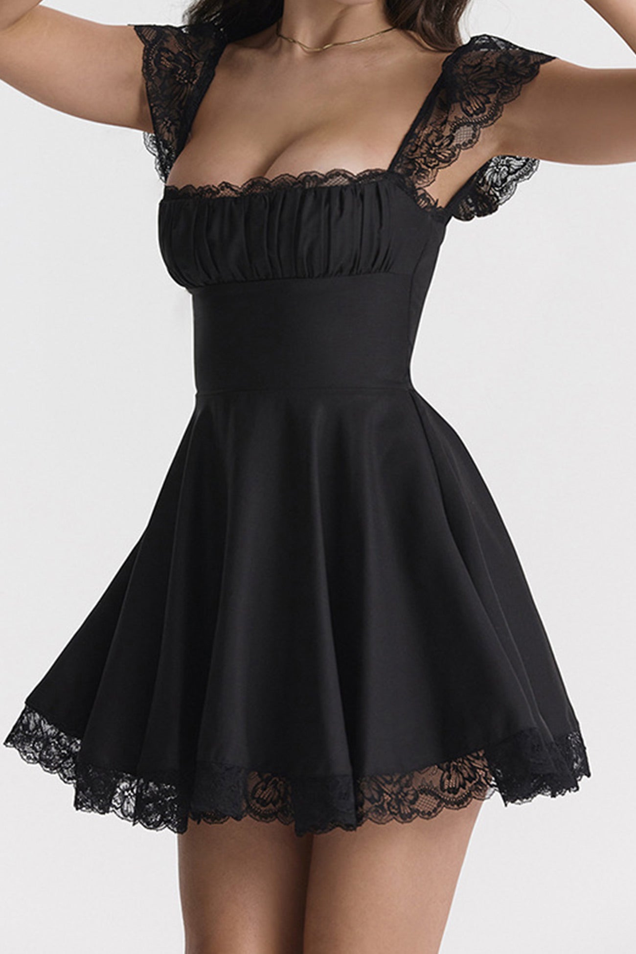 Lace Patchwork Strappy Corset Dress - Fashionpara