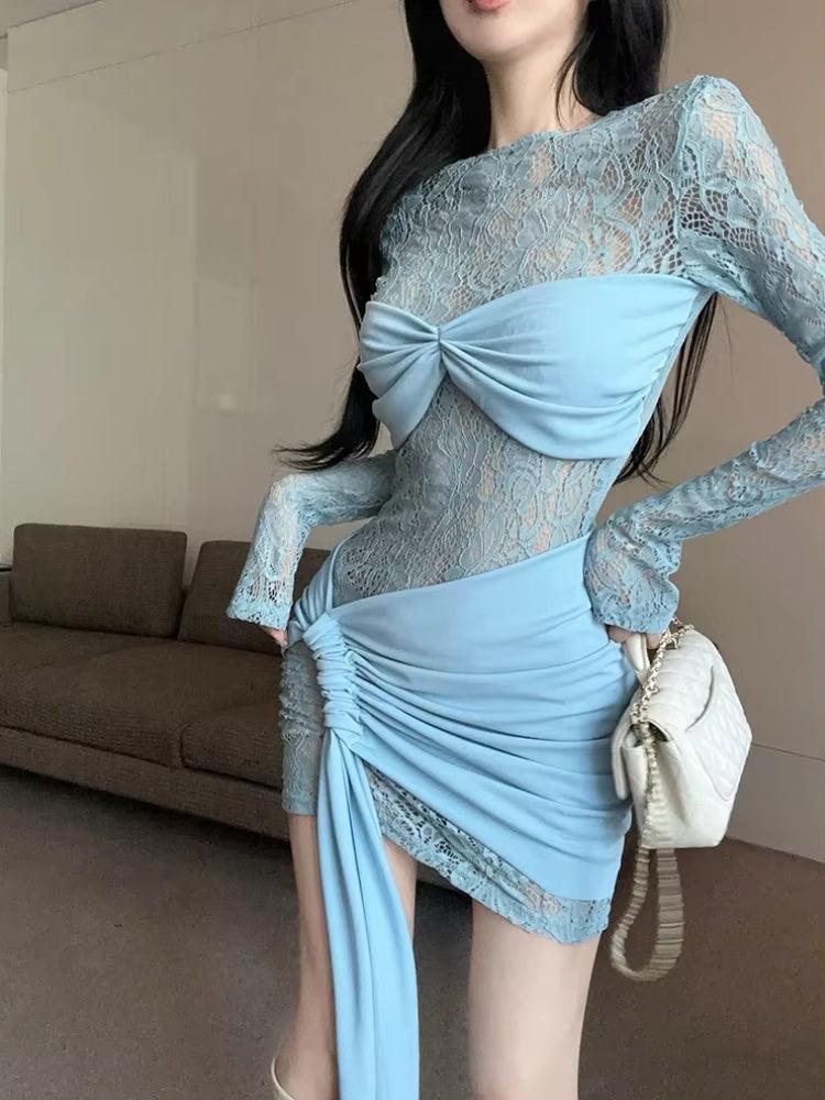 Lace Ruched Mini Dress - View 2