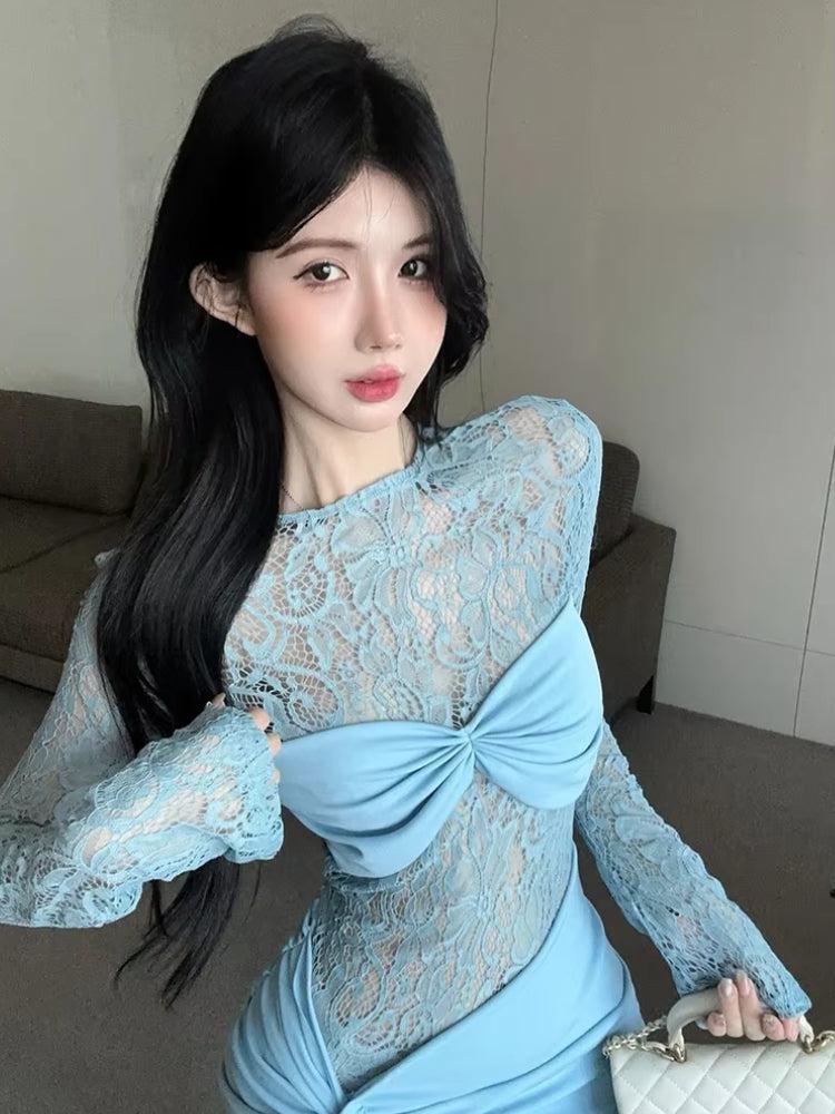 Lace Ruched Mini Dress - View 4