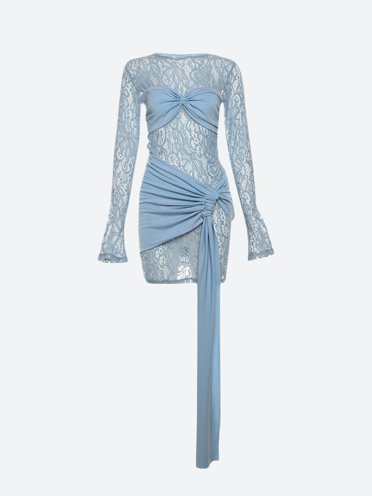 Lace Ruched Mini Dress - View 5
