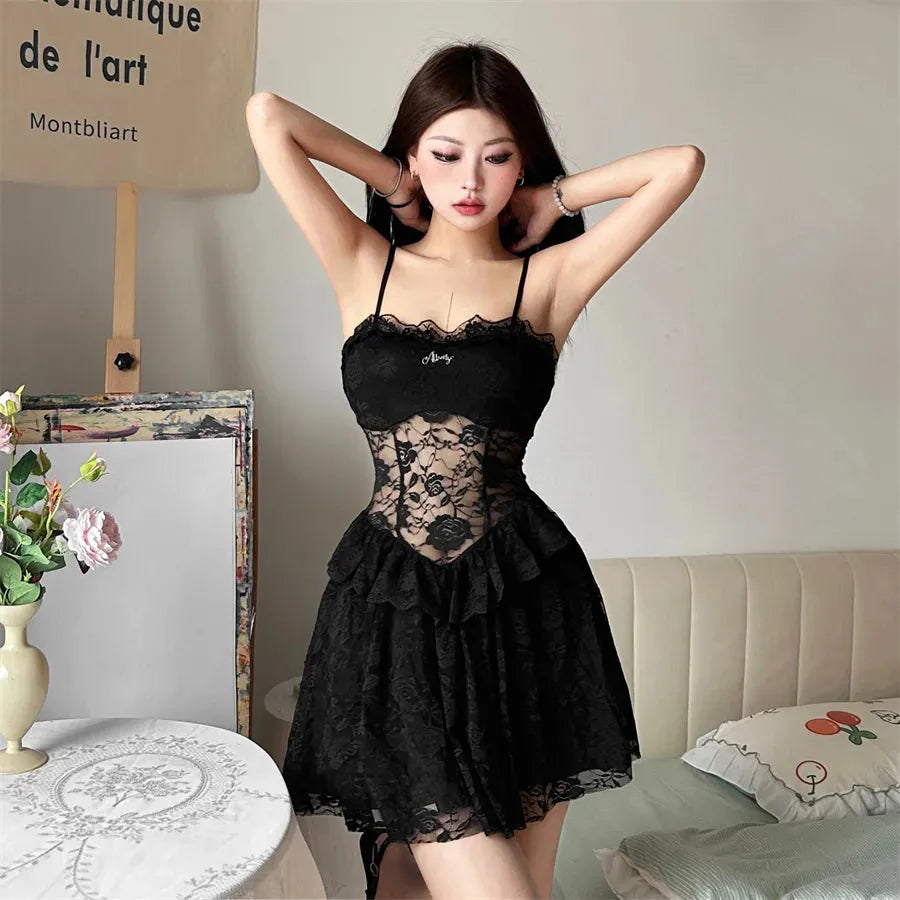Lace Sheer Mini Dress - View 4
