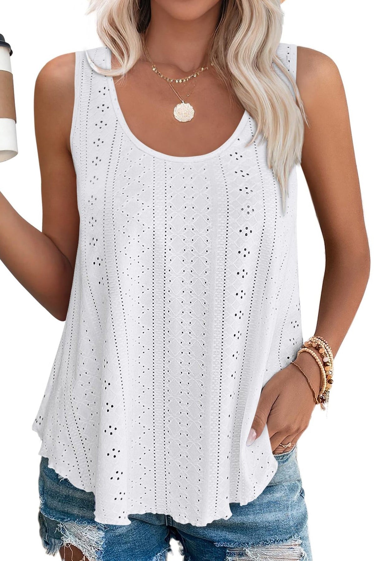 Lilac Lace Top Sleeveless Solid Color Summer T-shirt