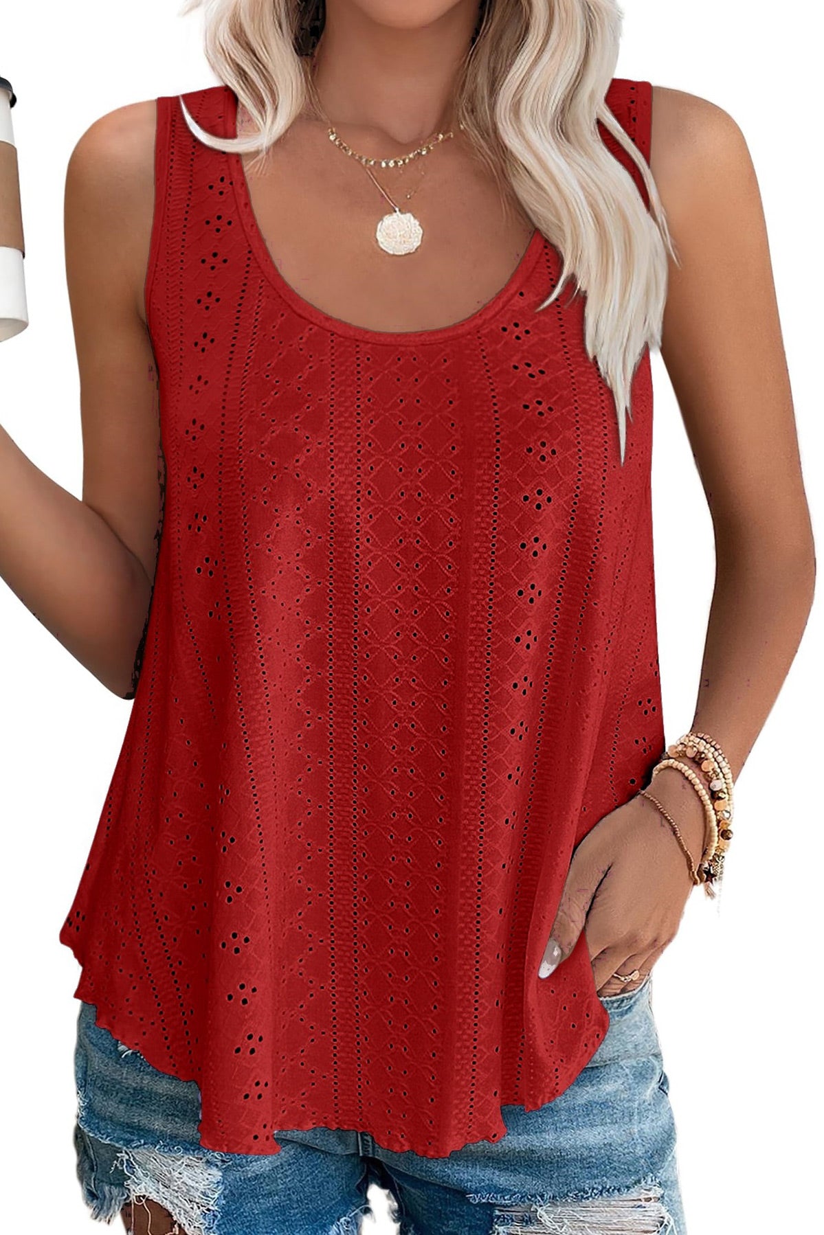 Lilac Lace Top Sleeveless Solid Color Summer T-shirt