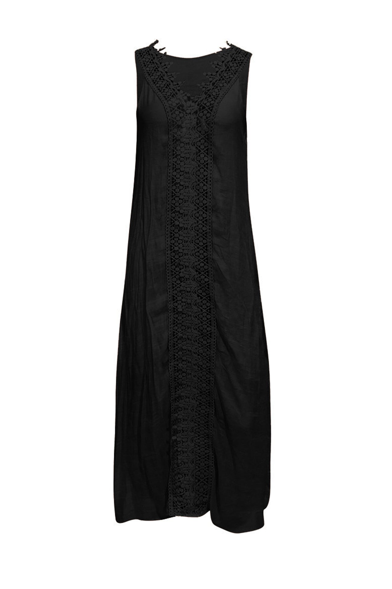 Lace V Neck Slit Tank Dress - Fashionpara