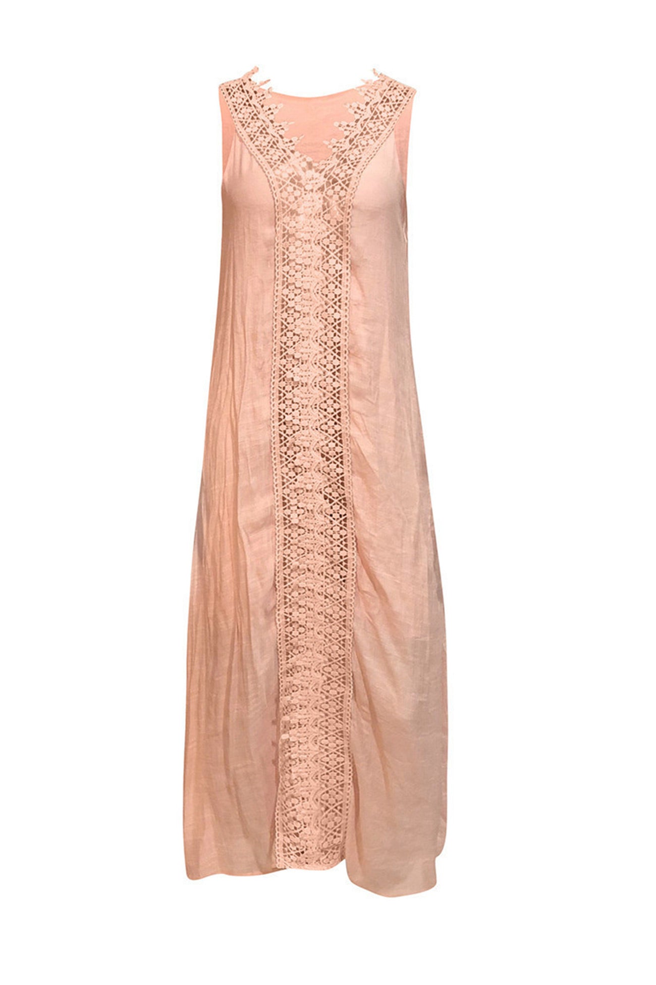 Lace V Neck Slit Tank Dress - Fashionpara