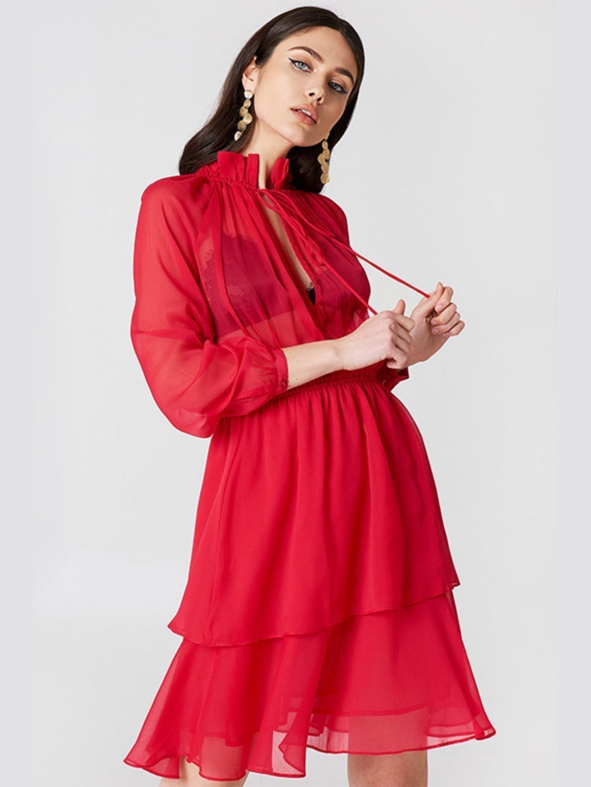 KittenAlarm - Lace up Ruffle Dress