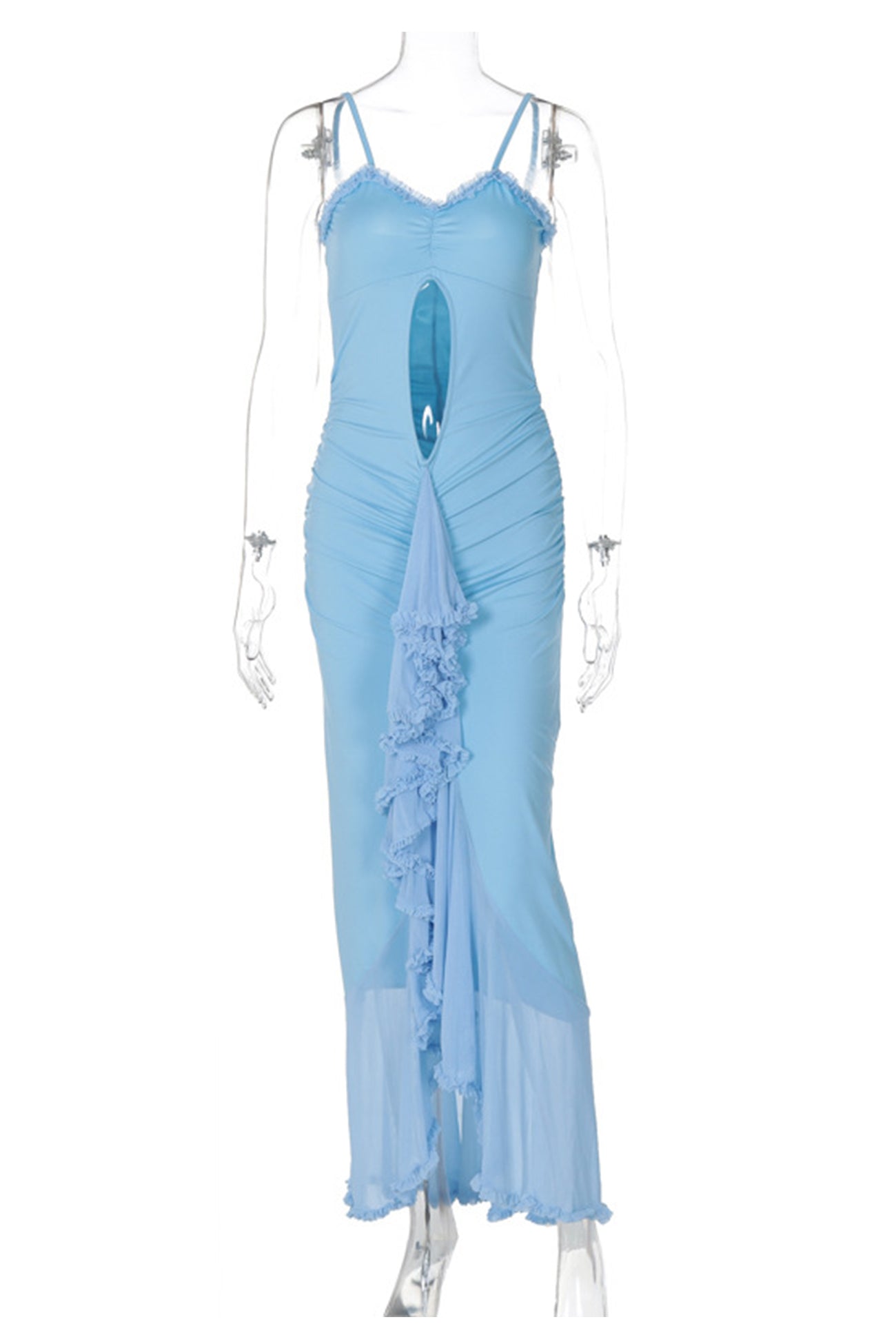 Lacework Cutout Ruched Irregular Cami Dress - Fashionpara