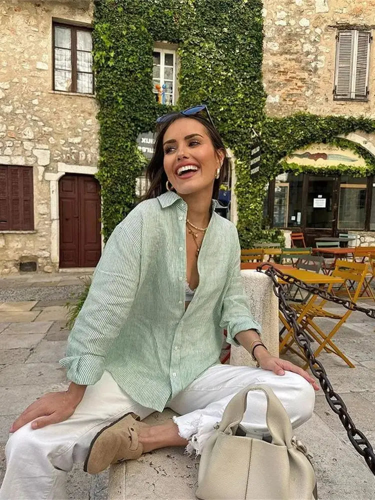 Striped Office Casual Blouse - Fashionpara