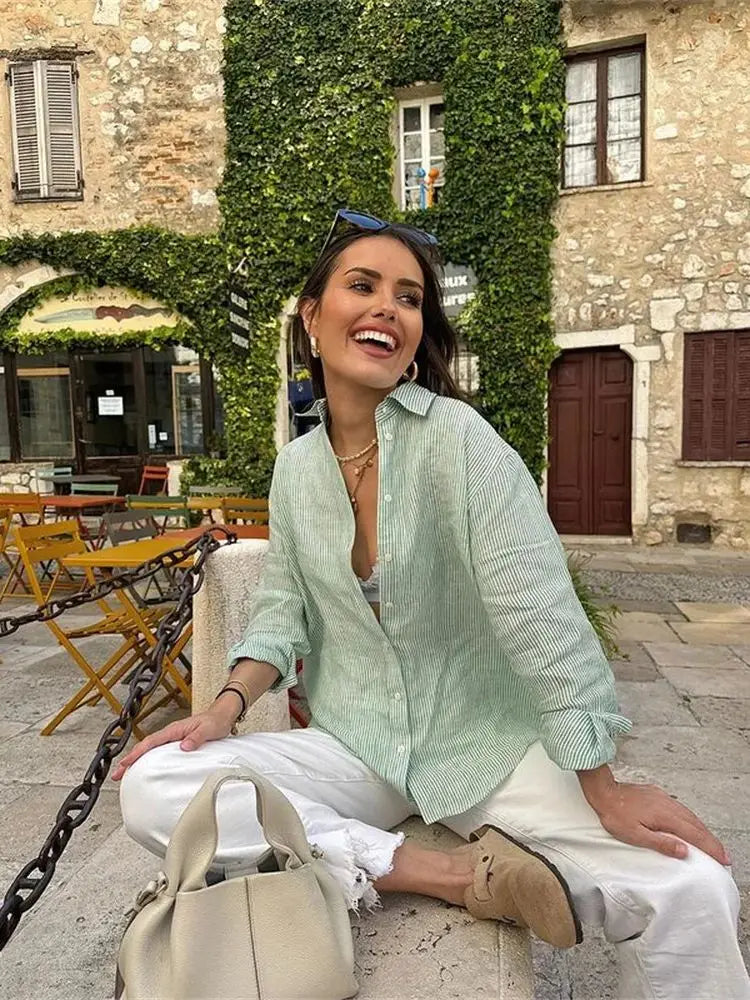 Striped Office Casual Blouse - Fashionpara