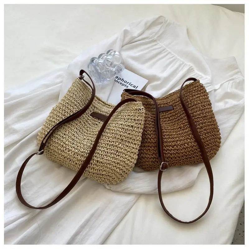 Ladies Summer Straw Crossbody Shoulder Bag
