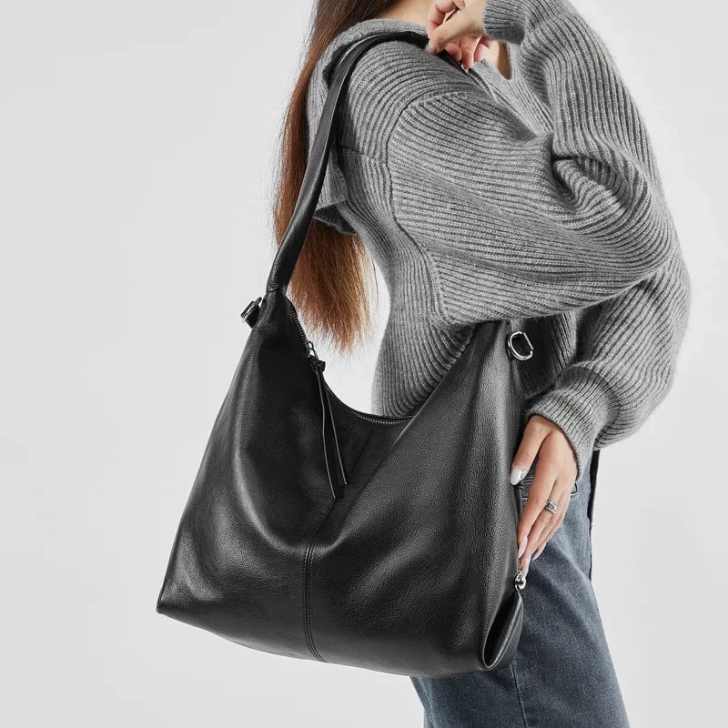 Luxury Genuine Leather Large Hobo Shoulder Bag