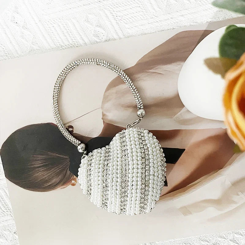 Heart Shape Sparkling Diamond Clutch Bag