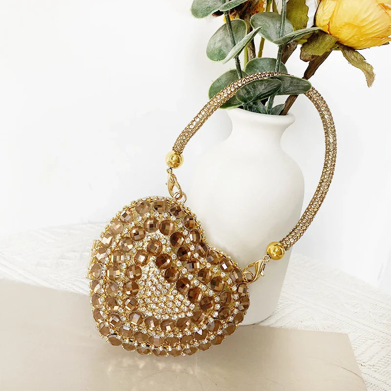 Heart Shape Sparkling Diamond Clutch Bag