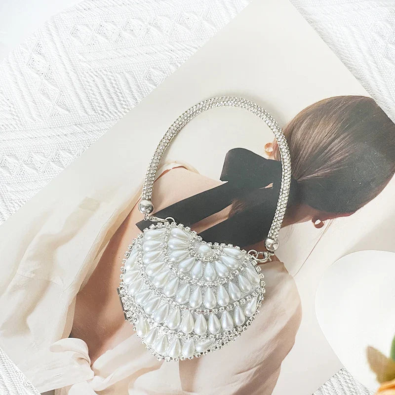 Heart Shape Sparkling Diamond Clutch Bag