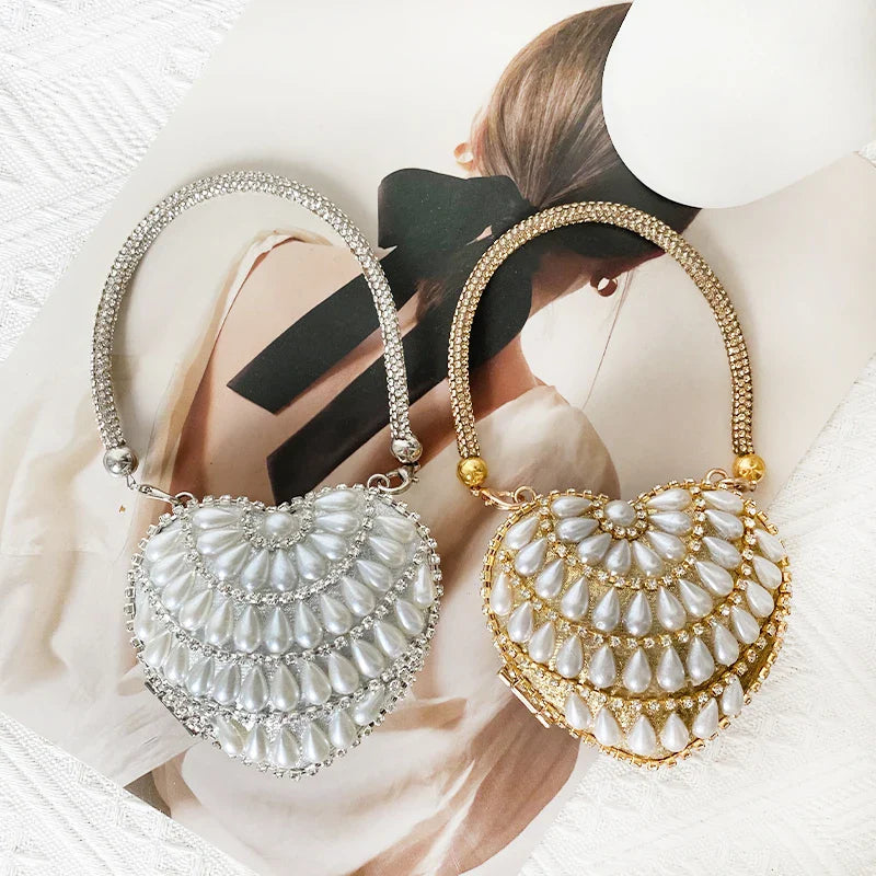 Heart Shape Sparkling Diamond Clutch Bag